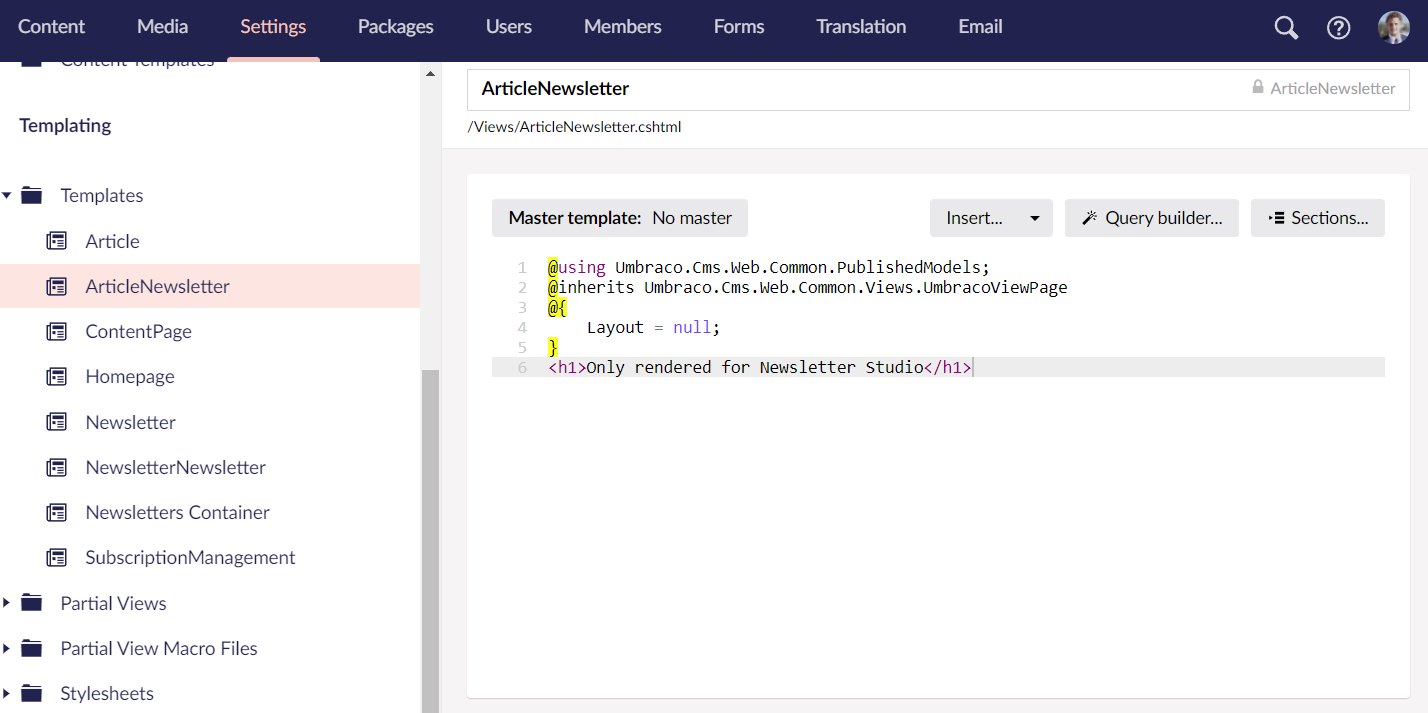 Template for sending campaigns