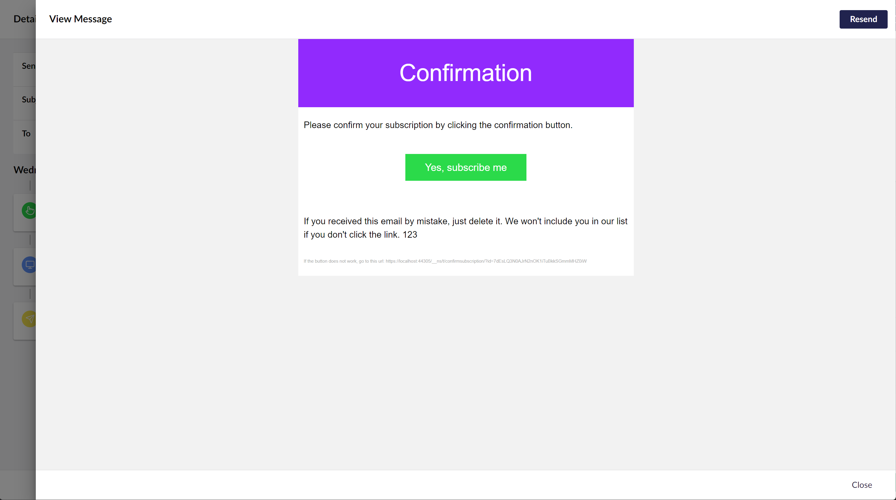 Screenshot of email details