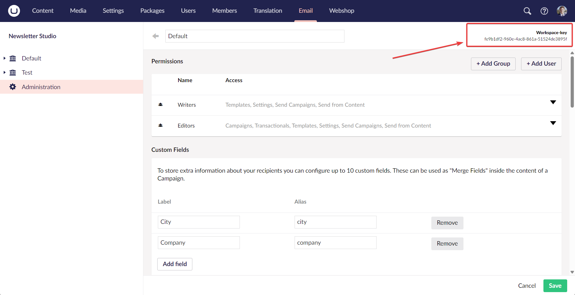 Workspace settings